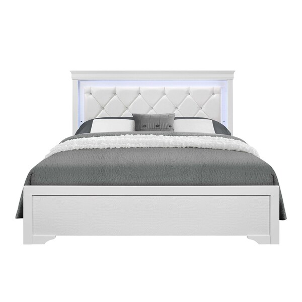 Global Furniture Usa Traditional Glam Croc Pompei Metallic White Full Bed Group With Led 2878 - main